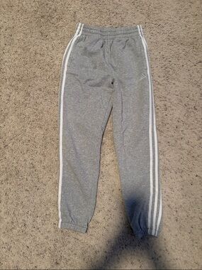 adidas Gray Joggers with White Side Stripes - Kids large